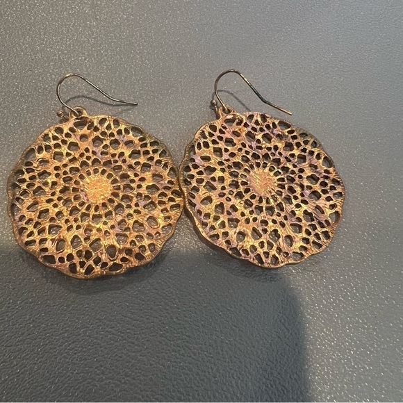 Copper Colored Filigree Earrings for Pierced Ears - Picture 4 of 7